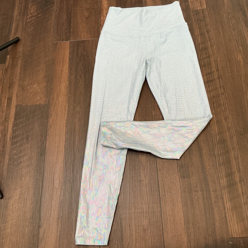 Beyond Yoga Holographic Foil Dot High Waisted Leggings Blue Silver Medium M